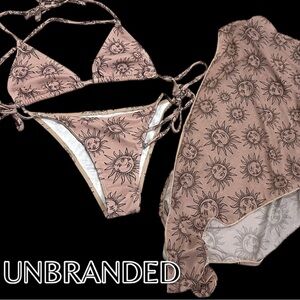 EUC UNBRANDED Sun Design Bikini Set With Matching Sarong. Size Medium ☀️